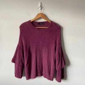 Mango  Soft Furry Knit Double Sleeve Sweater Pink Purple Size XS/Small